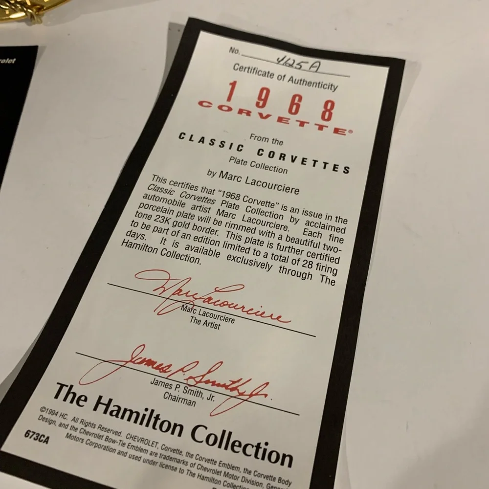 The Hamilton Collection 1968 Corvette Plate # 4125A